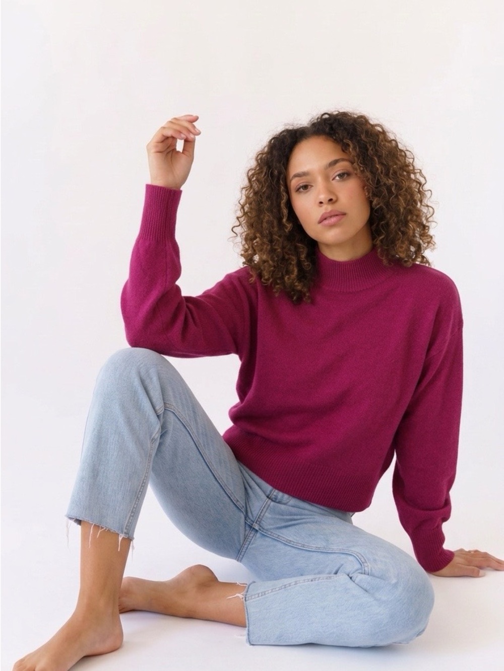 Babaton Kelly Ann Cashmere Mock Neck Sweater Women’s Dark Pink Soft Pullover Lux